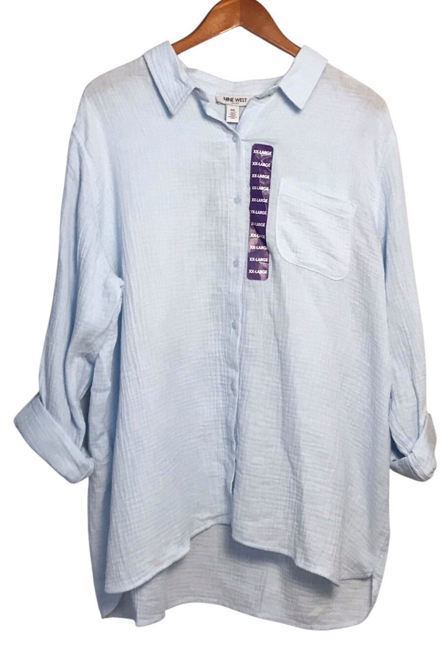 Nine West Women's Long Sleeve Double Gauze Button Up Size XXL Ice Blue